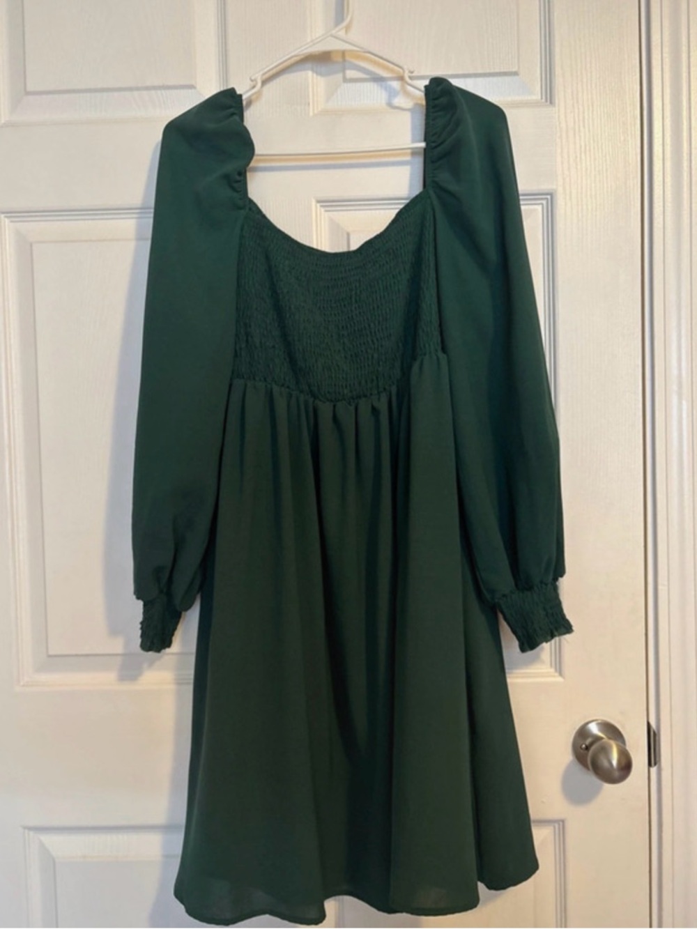 SHEIN Dark Green Smocked Square Neck Long Sleeve Dress